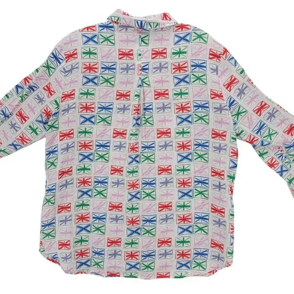 BODEN 100% Linen Button Up Shirt Long Sleeve Colorful Geometric Pattern US 8R - Picture 5 of 8